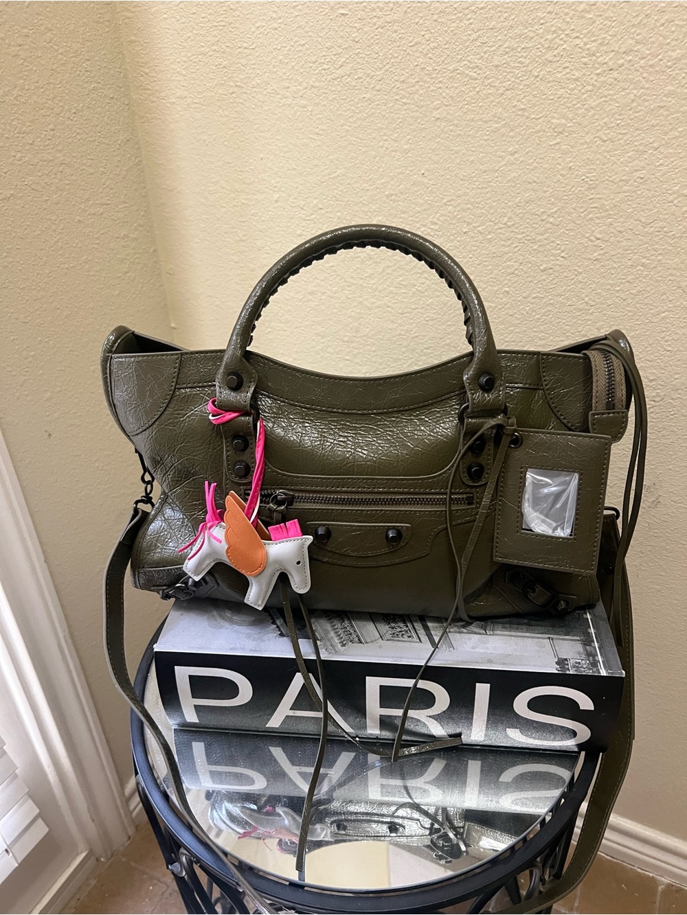 Olive Green Leather Satchel Handbag Citibag Designer Style Real leather!